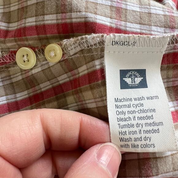 Vintage Dockers Womens Plaid Button Down Blouse Shirt Top Red Brown Medium - Picture 13 of 14